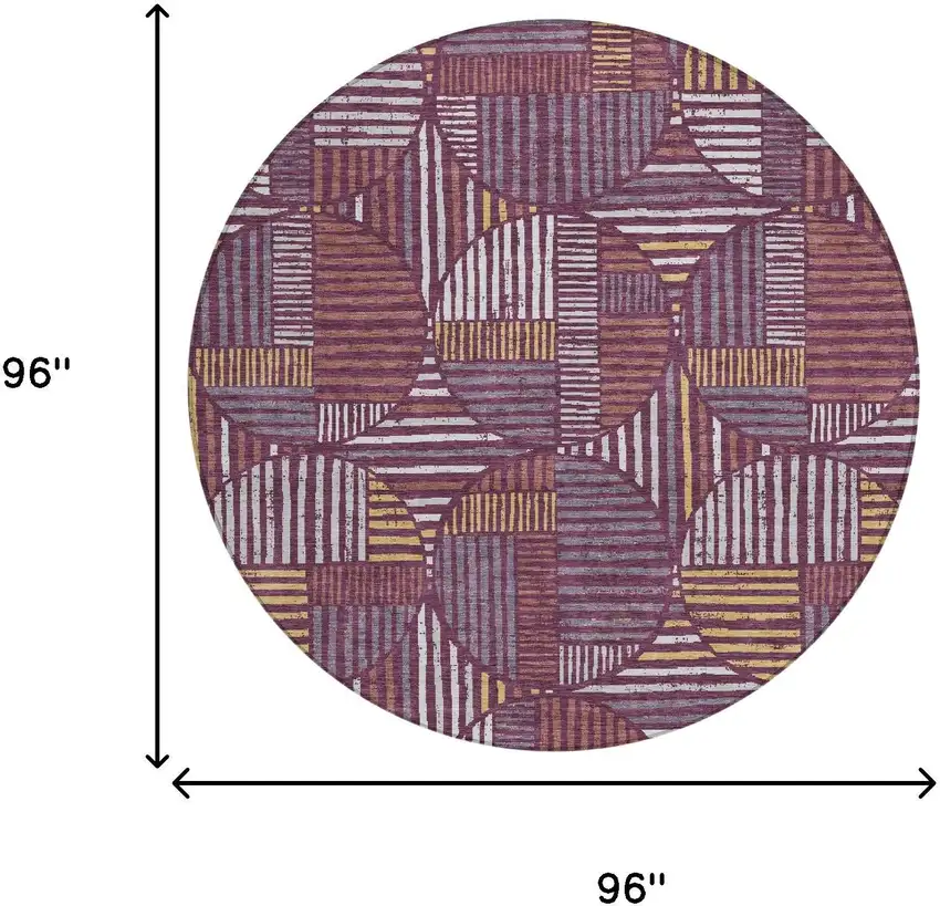8' Eggplant And Brown Round Geometric Washable Indoor Outdoor Area Rug Photo 7