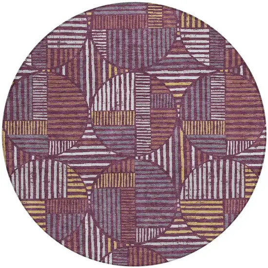 8' Eggplant And Brown Round Geometric Washable Indoor Outdoor Area Rug Photo 3