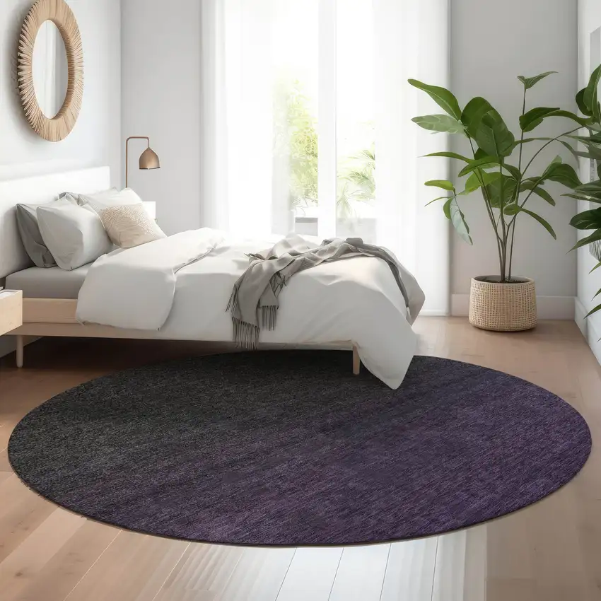 8' Eggplant And Charcoal Ombre Washable Round Rug With UV Protection Photo 5