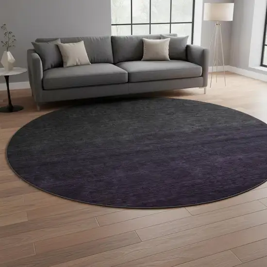 8' Eggplant And Charcoal Ombre Washable Round Rug With UV Protection Photo 2