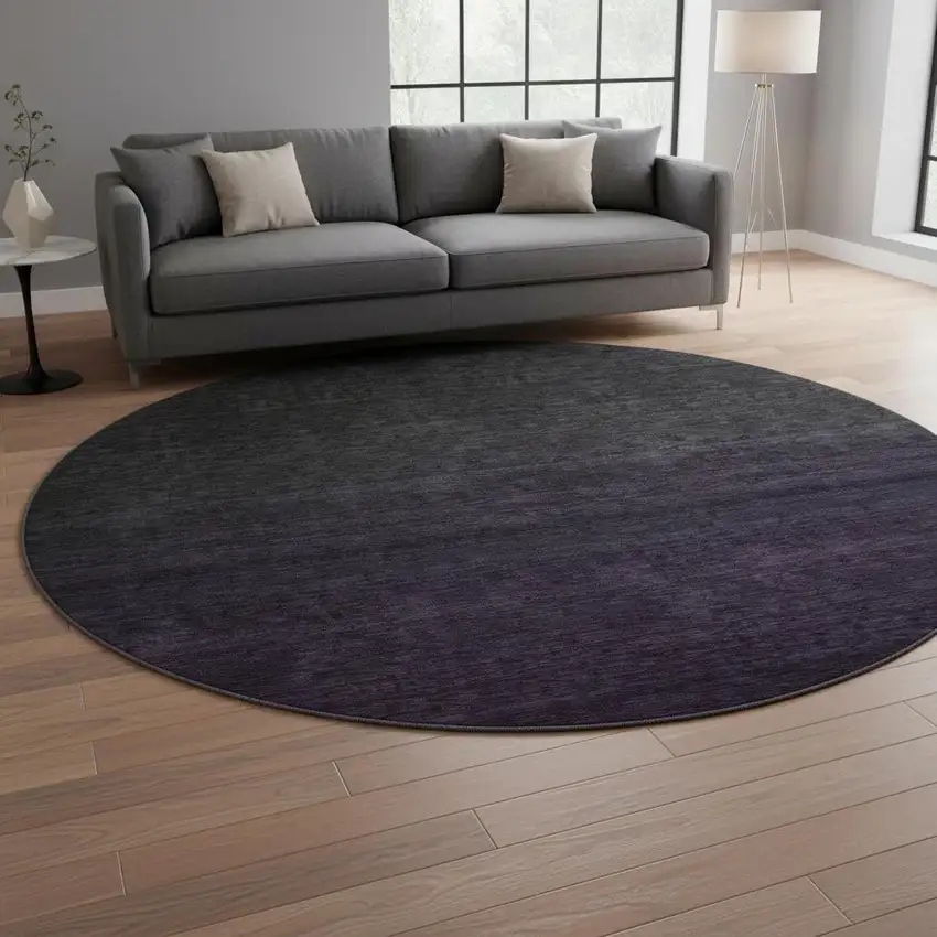 8' Eggplant And Charcoal Ombre Washable Round Rug With UV Protection Photo 2