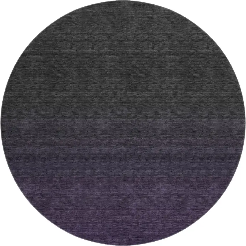 8' Eggplant And Charcoal Ombre Washable Round Rug With UV Protection Photo 1