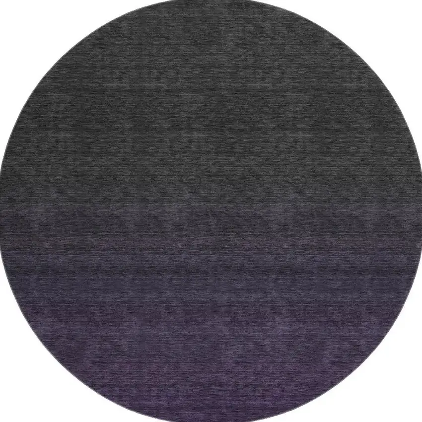 8' Eggplant And Charcoal Ombre Washable Round Rug With UV Protection Photo 4