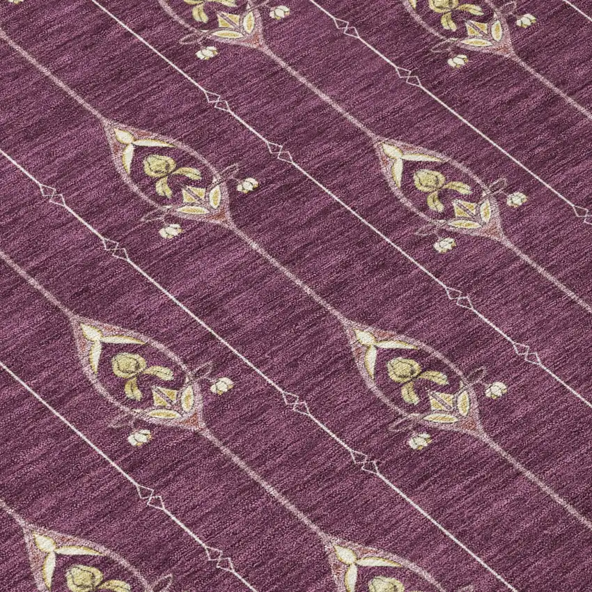 8' Eggplant And Graphite Round Geometric Washable Indoor Outdoor Area Rug Photo 7