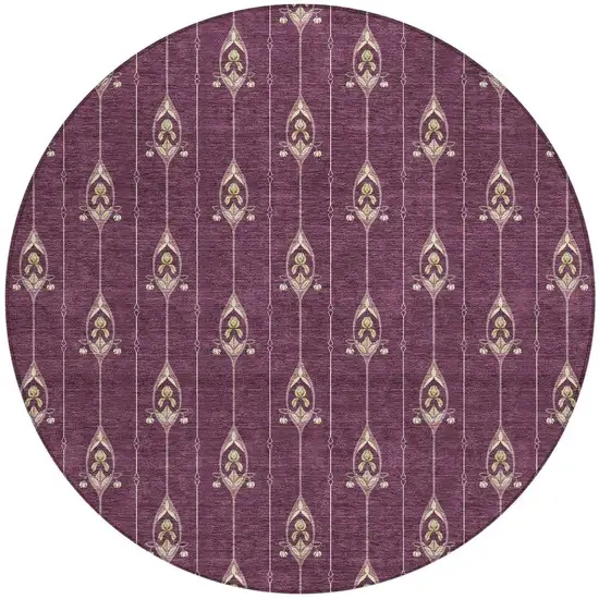 8' Eggplant And Graphite Round Geometric Washable Indoor Outdoor Area Rug Photo 3