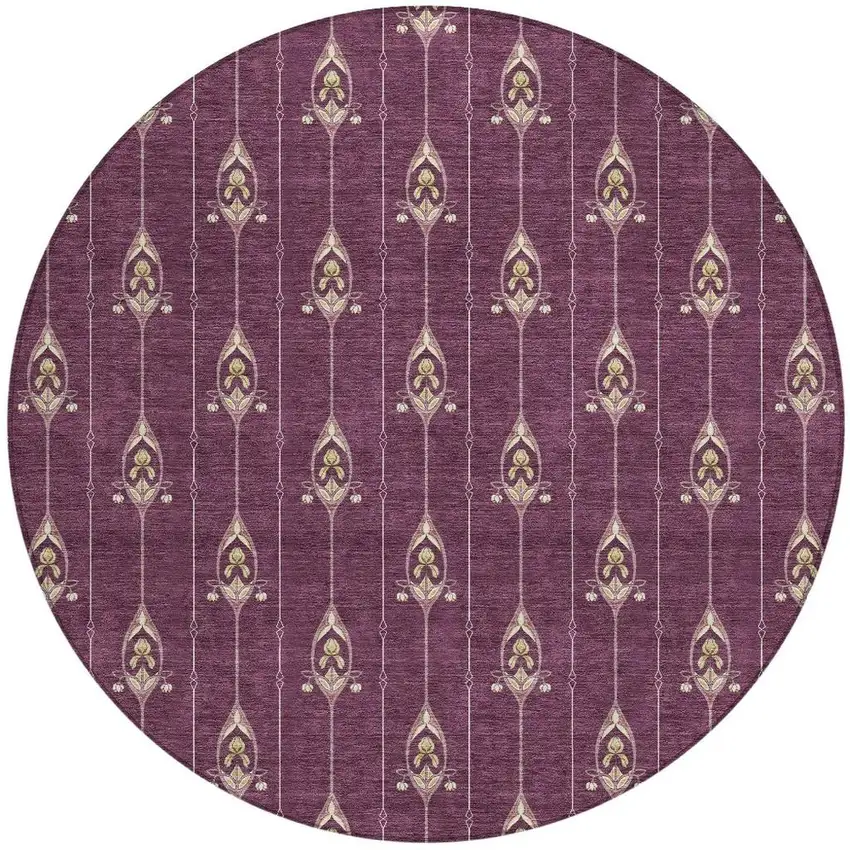 8' Eggplant And Graphite Round Geometric Washable Indoor Outdoor Area Rug Photo 3