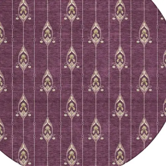 8' Eggplant And Graphite Round Geometric Washable Indoor Outdoor Area Rug Photo 5