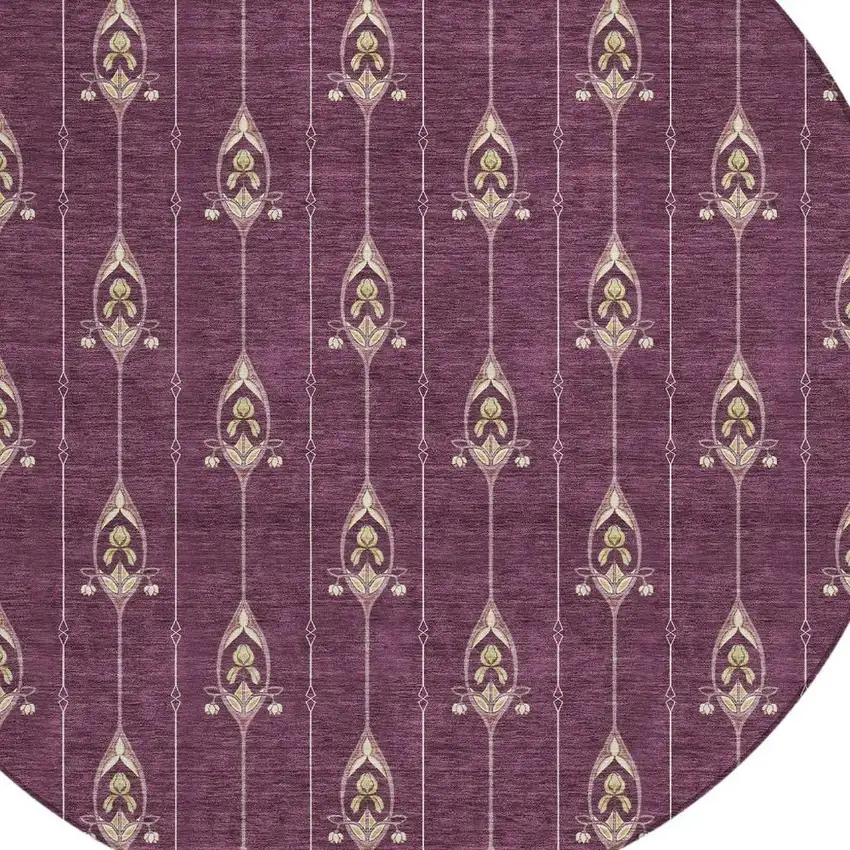 8' Eggplant And Graphite Round Geometric Washable Indoor Outdoor Area Rug Photo 5