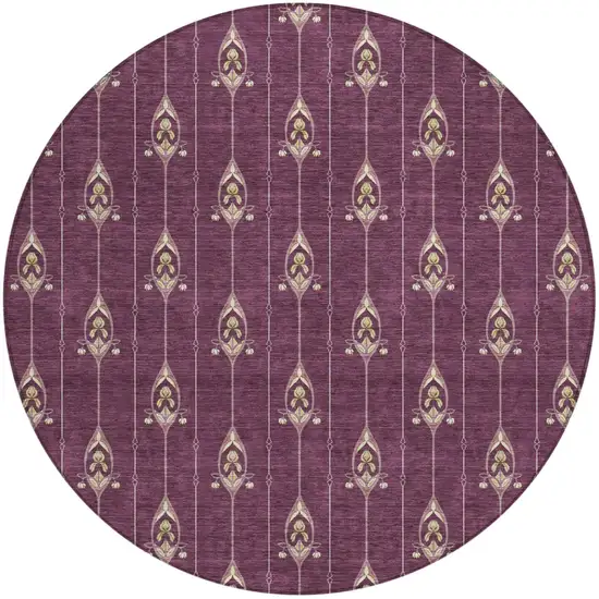 8' Eggplant And Graphite Round Geometric Washable Indoor Outdoor Area Rug Photo 2