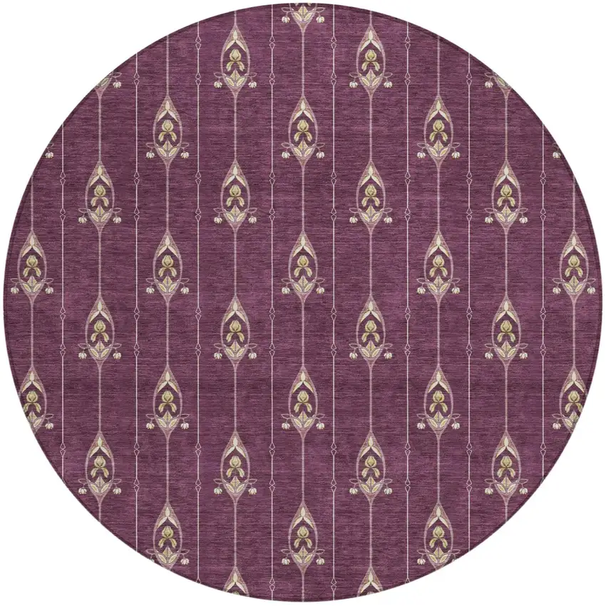 8' Eggplant And Graphite Round Geometric Washable Indoor Outdoor Area Rug Photo 2
