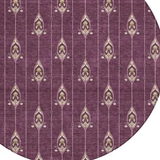 8' Eggplant And Graphite Round Geometric Washable Indoor Outdoor Area Rug Photo 4
