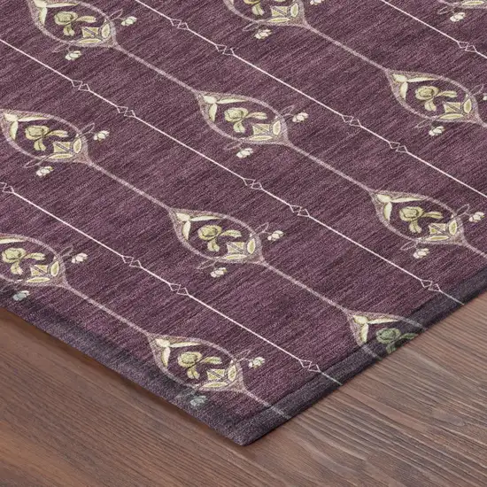 8' Eggplant And Graphite Round Geometric Washable Indoor Outdoor Area Rug Photo 6