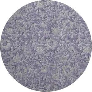 Photo of 8' Eggplant And Gray Floral Washable Round Rug With UV Protection