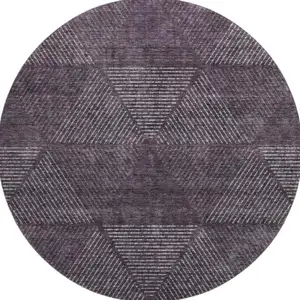 Photo of 8' Eggplant And Gray Geometric Washable Round Rug With UV Protection