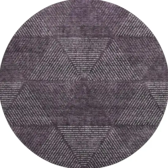 8' Eggplant And Gray Geometric Washable Round Rug With UV Protection Photo 3