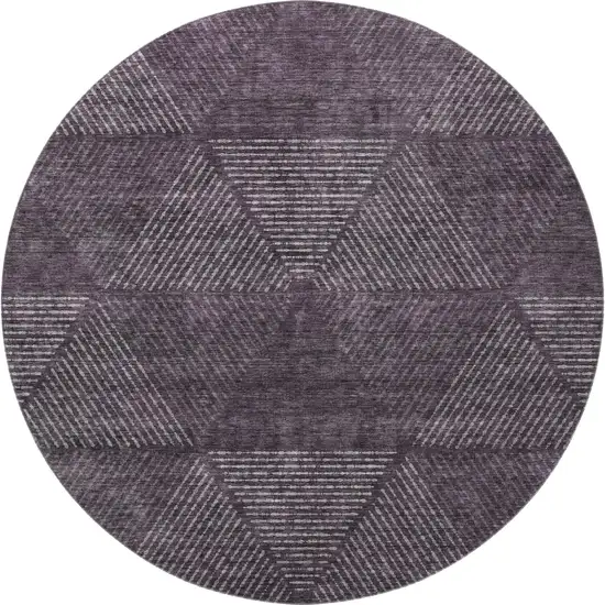 8' Eggplant And Gray Geometric Washable Round Rug With UV Protection Photo 4