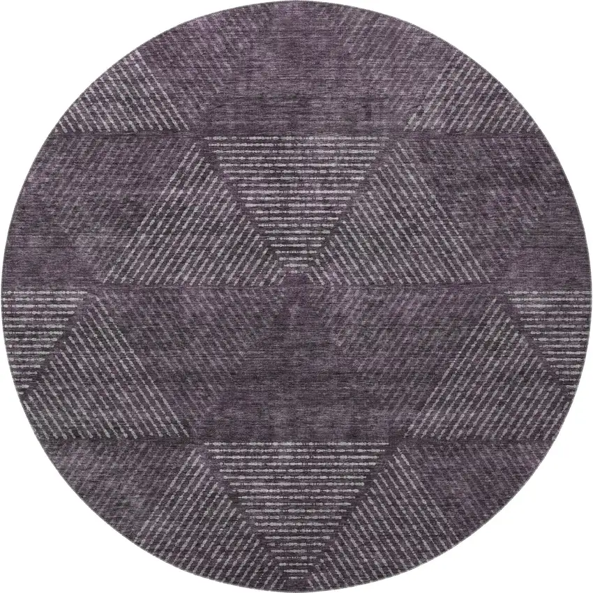 8' Eggplant And Gray Geometric Washable Round Rug With UV Protection Photo 4