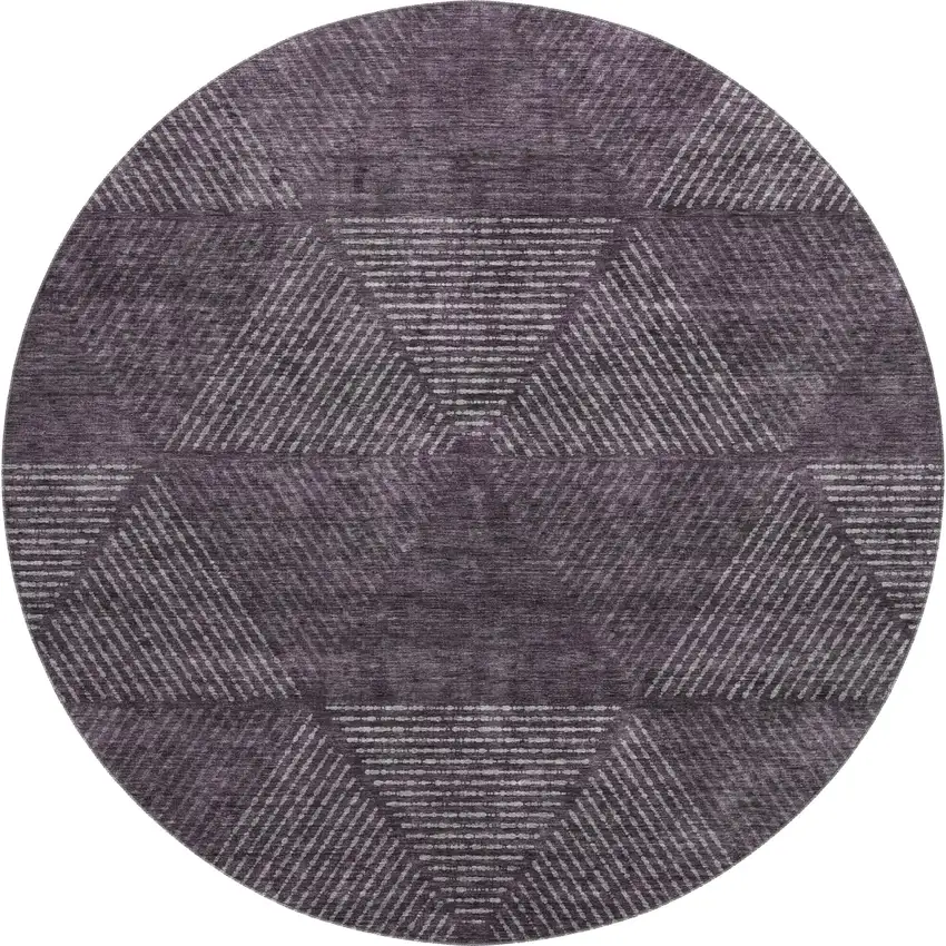 8' Eggplant And Gray Geometric Washable Round Rug With UV Protection Photo 2