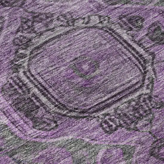 8' Eggplant And Gray Oriental Washable Round Rug With UV Protection Photo 8