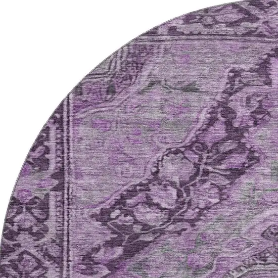 8' Eggplant And Gray Oriental Washable Round Rug With UV Protection Photo 3