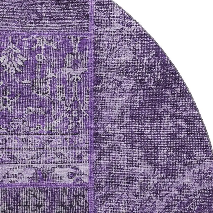 8' Eggplant And Gray Patchwork Washable Round Rug With UV Protection Photo 3