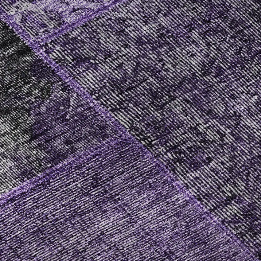 8' Eggplant And Gray Patchwork Washable Round Rug With UV Protection Photo 9