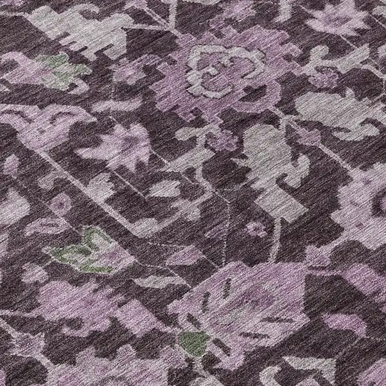 8' Eggplant And Gray Round Floral Washable Indoor Outdoor Area Rug Photo 9