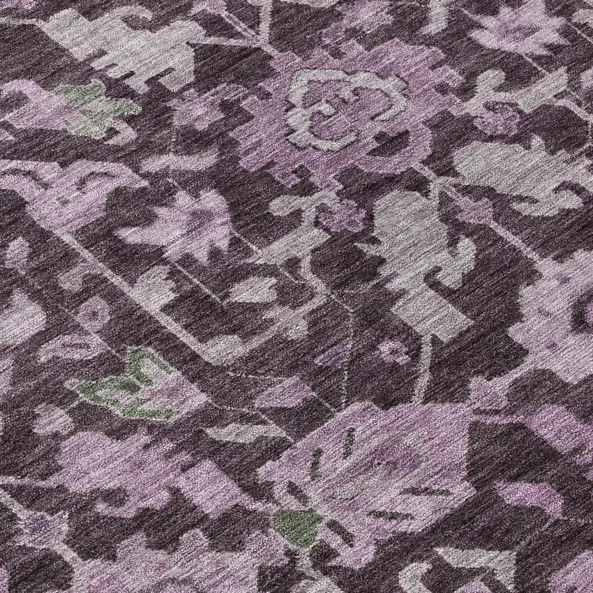 8' Eggplant And Gray Round Floral Washable Indoor Outdoor Area Rug Photo 9