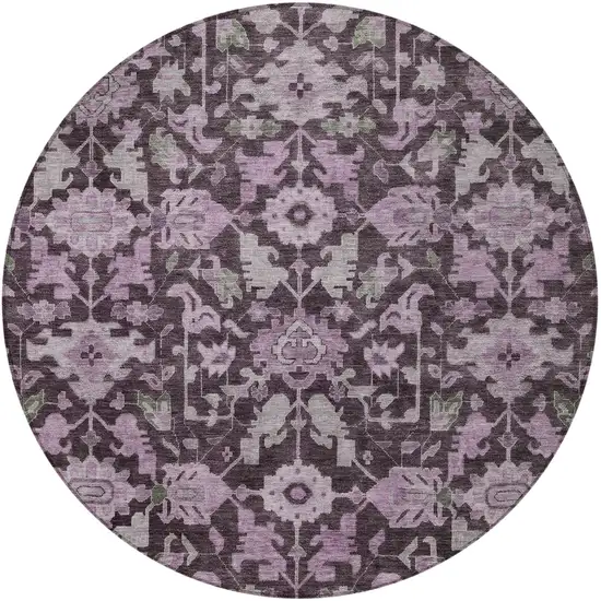 8' Eggplant And Gray Round Floral Washable Indoor Outdoor Area Rug Photo 3