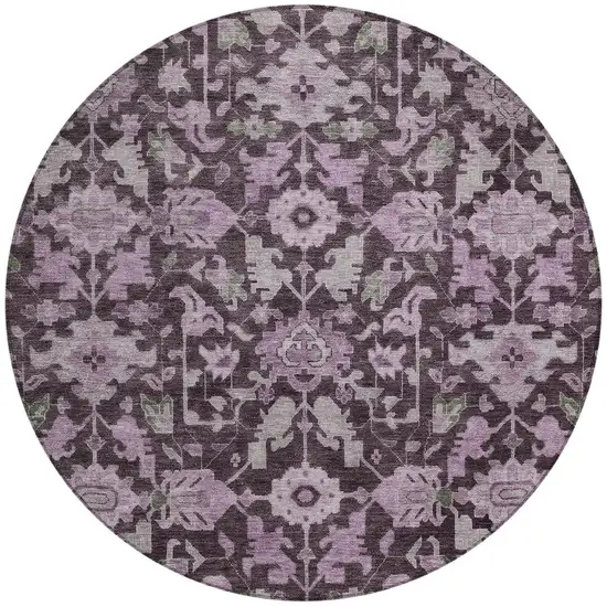 8' Eggplant And Gray Round Floral Washable Indoor Outdoor Area Rug Photo 2