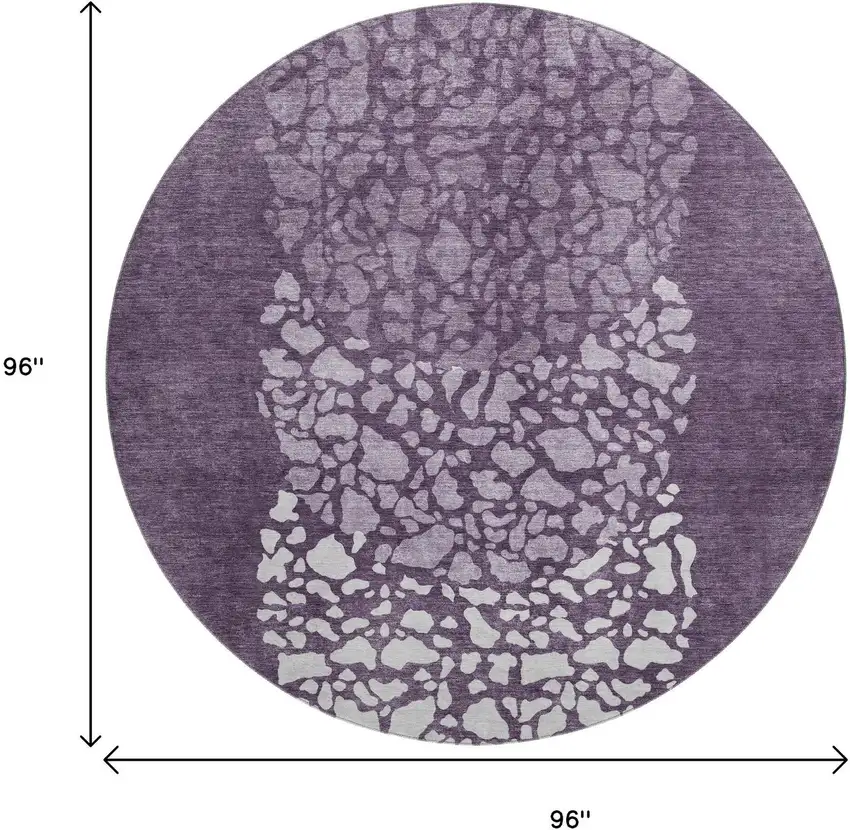 8' Eggplant And Ivory Abstract Washable Round Rug With UV Protection Photo 9