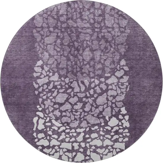 8' Eggplant And Ivory Abstract Washable Round Rug With UV Protection Photo 3