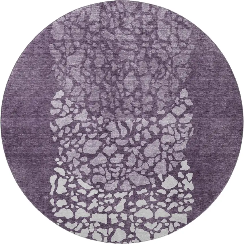 8' Eggplant And Ivory Abstract Washable Round Rug With UV Protection Photo 3