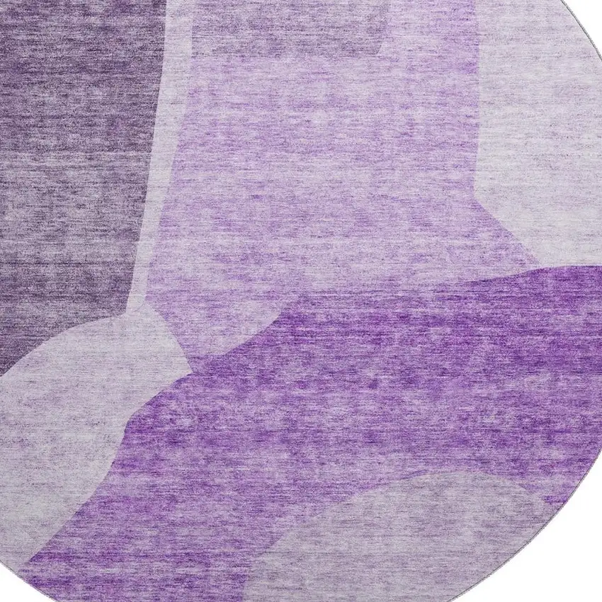 8' Eggplant And Ivory Abstract Washable Round Rug With UV Protection Photo 2