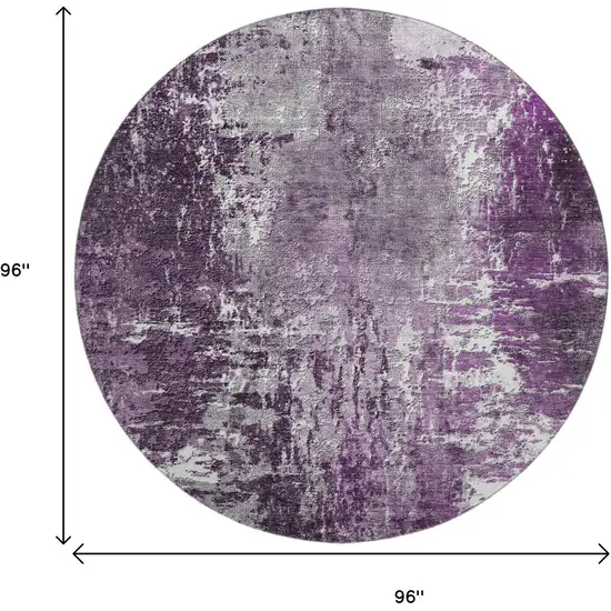 8' Eggplant And Ivory Abstract Washable Round Rug With UV Protection Photo 6