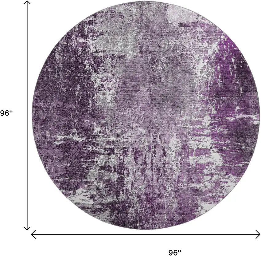 8' Eggplant And Ivory Abstract Washable Round Rug With UV Protection Photo 6