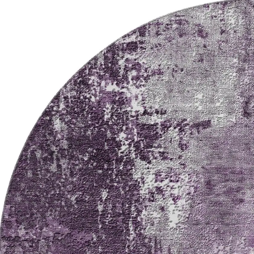 8' Eggplant And Ivory Abstract Washable Round Rug With UV Protection Photo 4