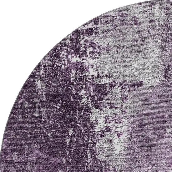 8' Eggplant And Ivory Abstract Washable Round Rug With UV Protection Photo 4