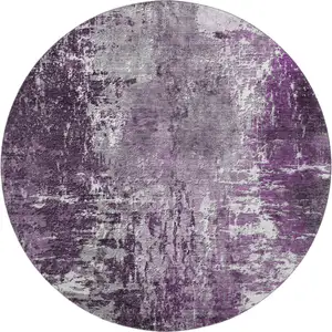 Photo of 8' Eggplant And Ivory Abstract Washable Round Rug With UV Protection
