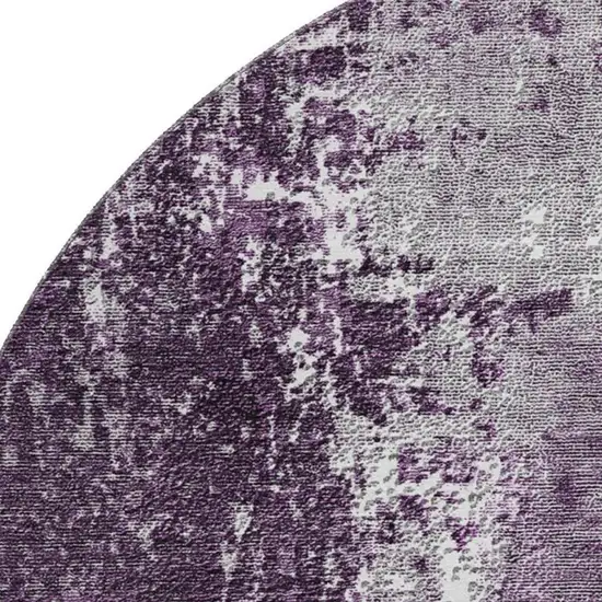 8' Eggplant And Ivory Abstract Washable Round Rug With UV Protection Photo 3