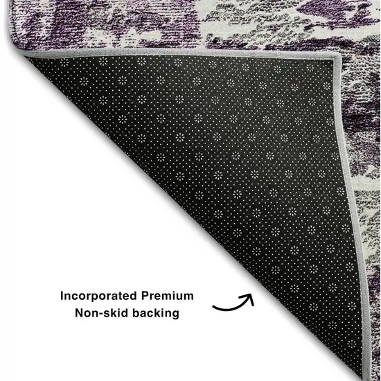 8' Eggplant And Ivory Abstract Washable Round Rug With UV Protection Photo 7