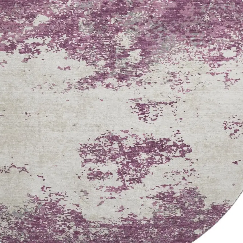 8' Eggplant And Ivory Abstract Washable Round Rug With UV Protection Photo 2