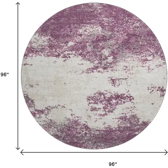 8' Eggplant And Ivory Abstract Washable Round Rug With UV Protection Photo 9