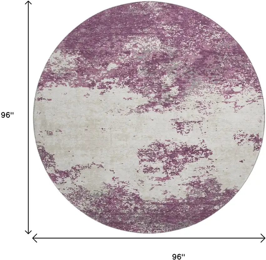 8' Eggplant And Ivory Abstract Washable Round Rug With UV Protection Photo 9