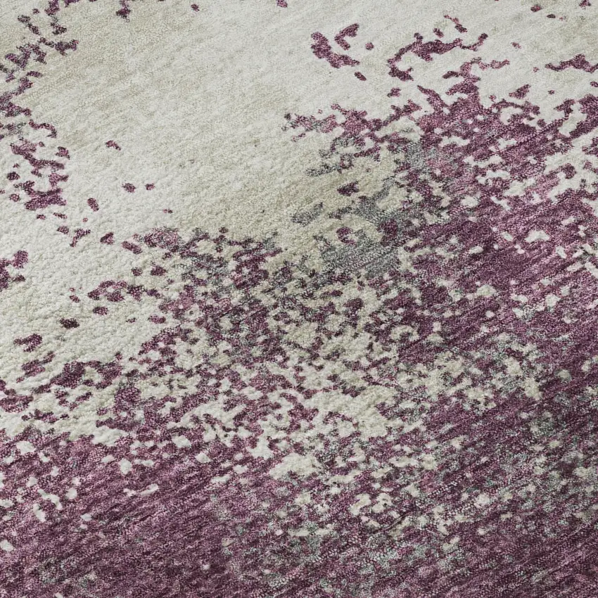 8' Eggplant And Ivory Abstract Washable Round Rug With UV Protection Photo 8