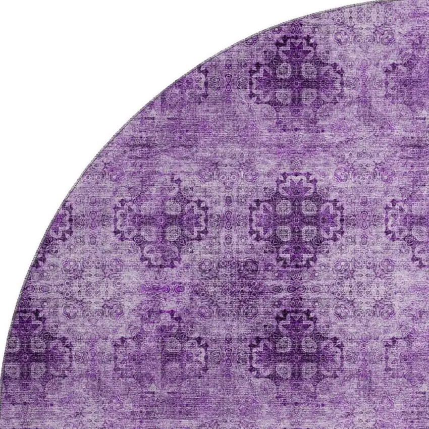 8' Eggplant And Ivory Floral Medallion Washable Round Rug With UV Protection Photo 4