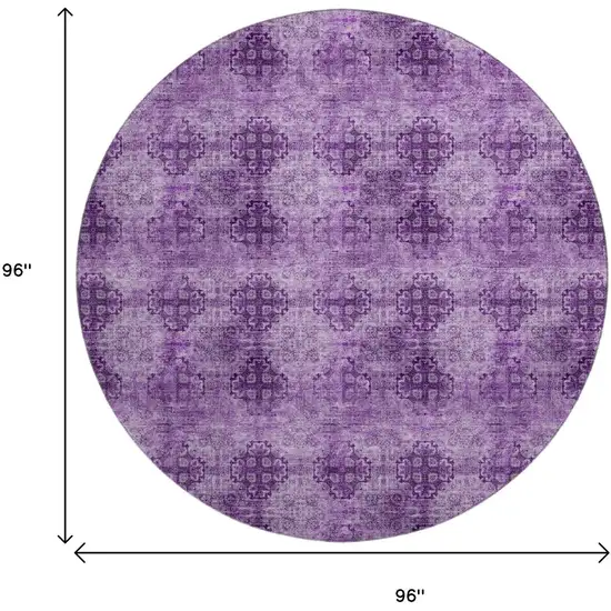 8' Eggplant And Ivory Floral Medallion Distressed Washable Round Rug With UV Protection Photo 9