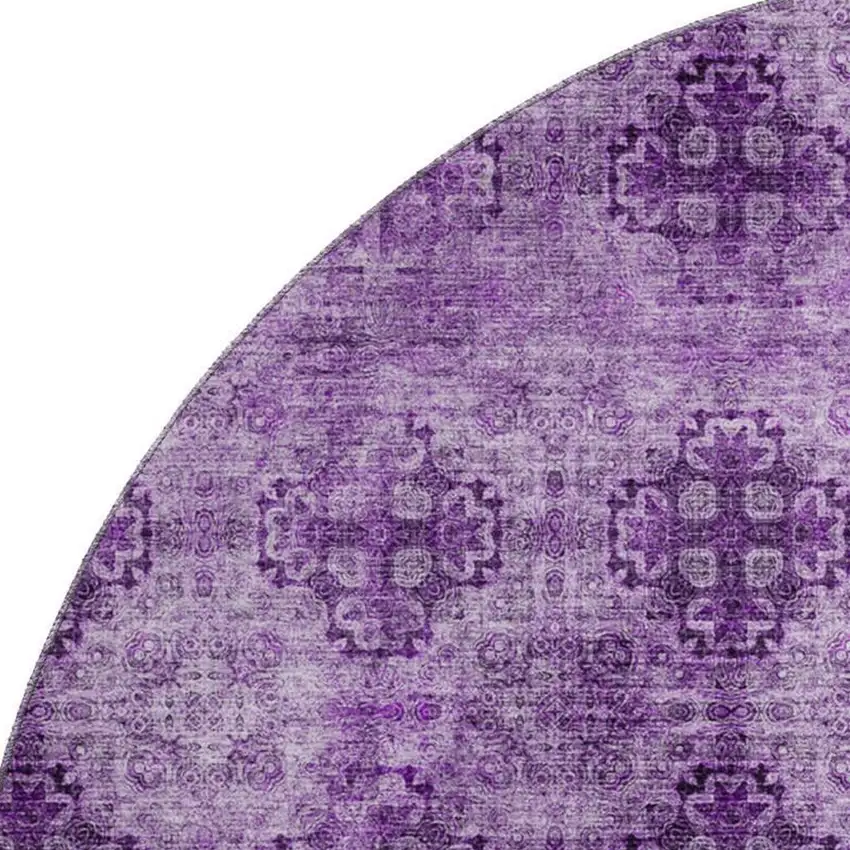 8' Eggplant And Ivory Floral Medallion Washable Round Rug With UV Protection Photo 3