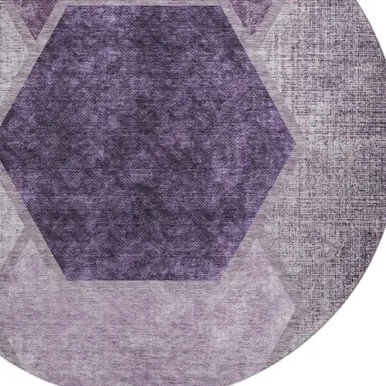8' Eggplant And Ivory Geometric Washable Round Rug With UV Protection Photo 2