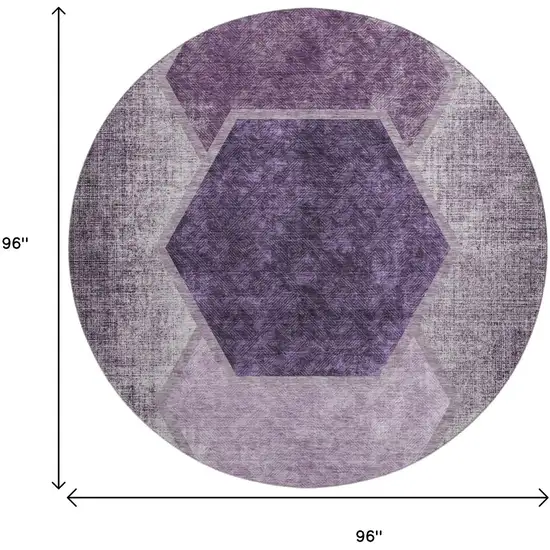 8' Eggplant And Ivory Geometric Washable Round Rug With UV Protection Photo 9